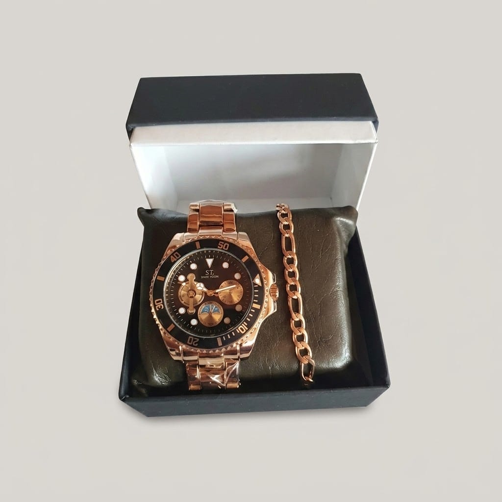 DYTONA MODEL  ROZE RENK KORDON SİYAH KADRAN PİLLİ ERKEK KOL SAATİ