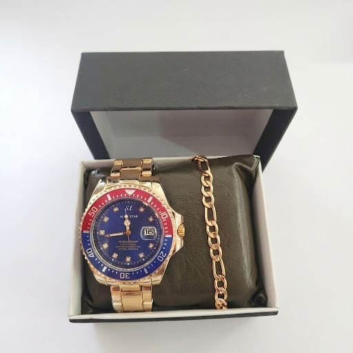 SUBMARİN MODEL ROZE RENK KORDON MAVİ KADRAN ERKEK PİLLİ KOL SAATİ