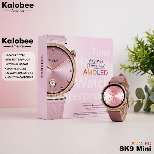 KALOBEE SK9 MİNİ AMOLED SU GEÇİRMEZ AKILLI SAAT - 3 KORDONLU KADIN SETİ